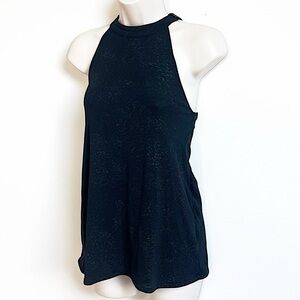 Kenneth Cole Reaction High Neck Ruffle Accent Sleeveless Blouse Tank Top Black S